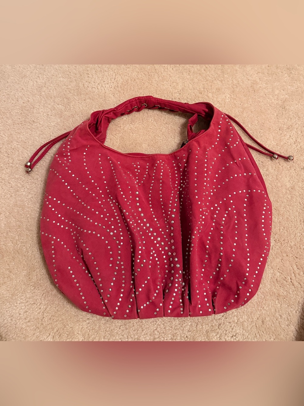 Y2K Pink Braided Handle Sequin Studded Hobo
